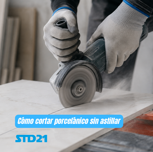 Corte de porcelánico con disco diamantado y miniamoladora